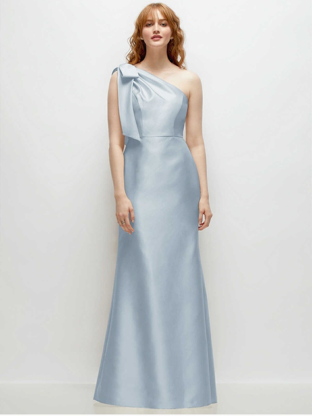 Dessy Group - BOW ONE-SHOULDER SATIN TRUMPET GOWN